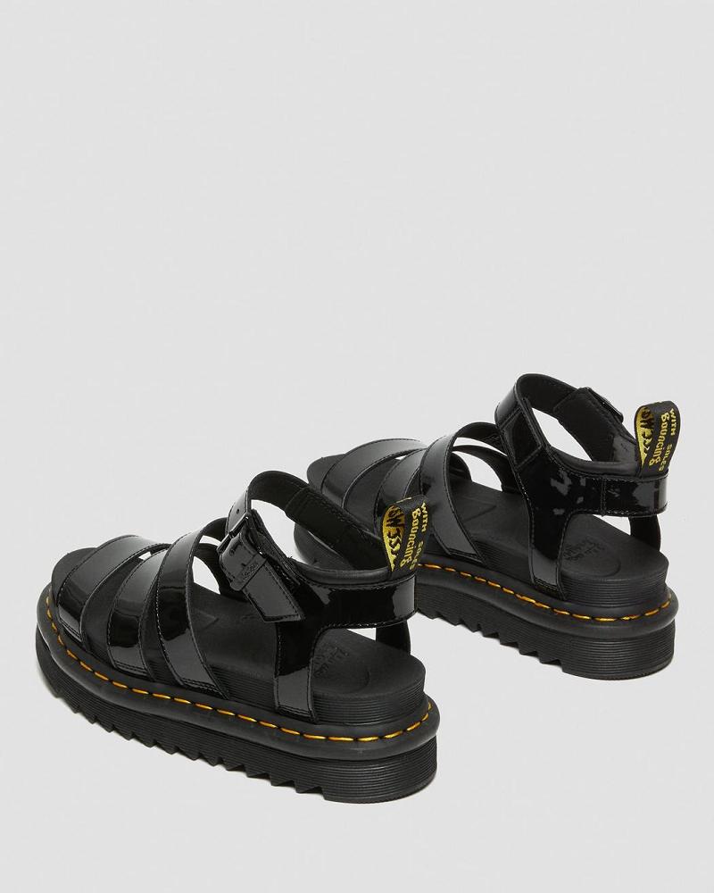 Dr Martens Blaire Lak Læder Sandaler Med Rem Dame Sort | DK 326NWY